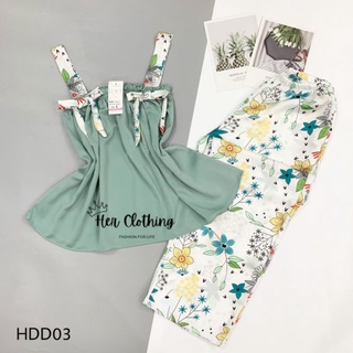 Bộ Mặc Nhà Lụa 2 Dây Quần Dài Lụa Tằm Thái Sang Mịn Đẹp