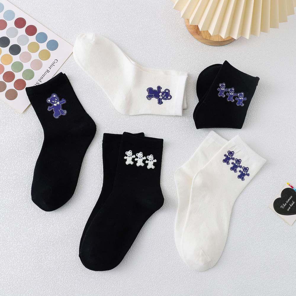 Vớ Cổ Trung In Họa Tiết Gấu Phong Cách Harajuku Ngọt Ngào Thời Trang Xuân Thu Cho Nữ