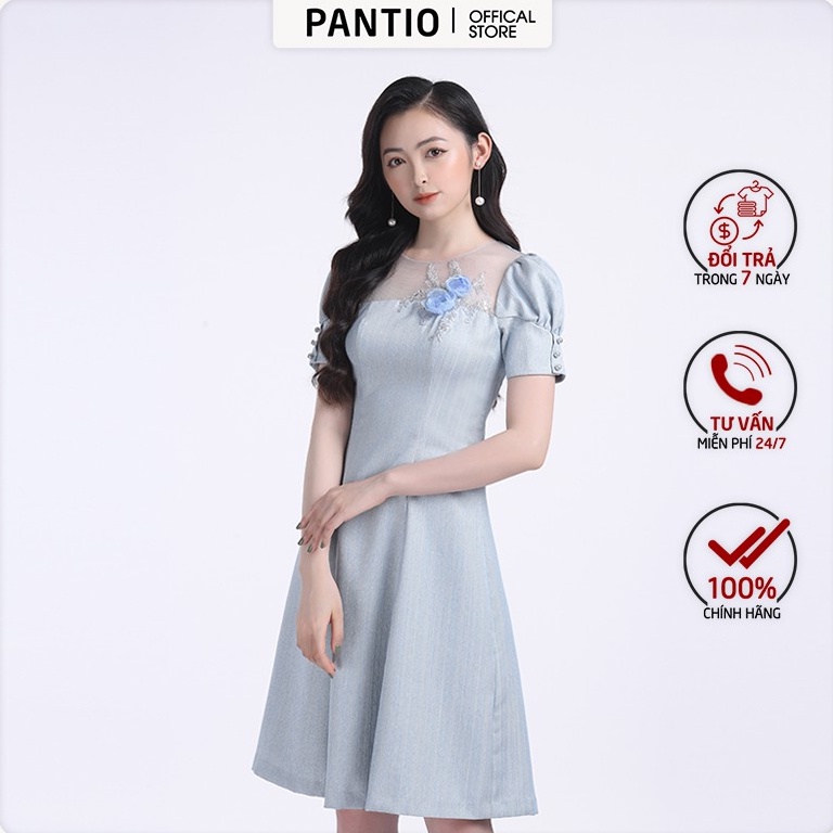 Đầm công sở chất liệu thô đũi dáng xòe ngắn tay FDC32733 - PANTIO