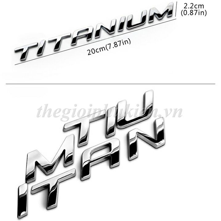 Logo chữ TITANIUM 3D nổi dán trang trí Ô tô( hàng chất )