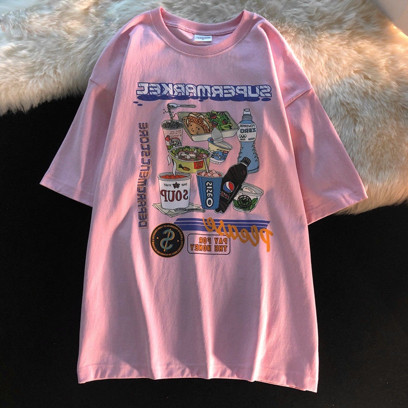 Áo Thun 100% Cotton Ngắn Tay Dáng Rộng Thời Trang Mùa Hè Dành Cho Nữ