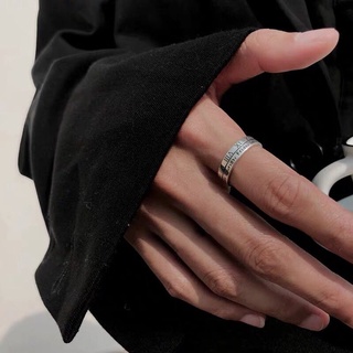 Nhẫn nam và nữ bằng thép không gỉ màu bạc / đen với mẫu số La Mã Nhẫn cặp đôi nhẫn màu bạc Nhẫn không gỉ mở vòng Vòng điều chỉnh cho nam giới