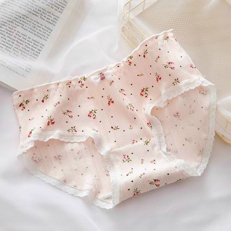 Quần lót nữ gân tăm hoa hồng chất cotton ( compo 5 quần )