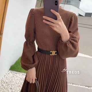 Váy pha thân len maxi kèm đai chân dập ly