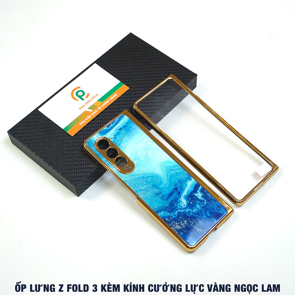 Ốp lưng Samsung Z Fold 3 siêu cấp vàng ngọc lam kèm kính cường lực - Ốp Samsung Galaxy Z Fold 3