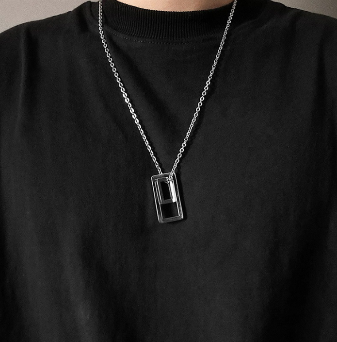 Vòng cổ thép titan mặt vuông phong cách hip hop cá tính chất lượng cao