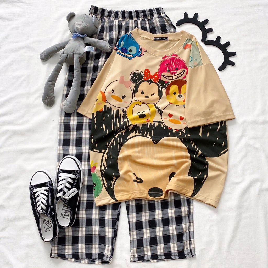 Set Đồ Bộ Nữ Quần Caro Kate Ống Rộng NHIỀU MẪU 01 * Đồ Bộ Hoạt Hình Freesize S.I.Z Fashion | BigBuy360 - bigbuy360.vn