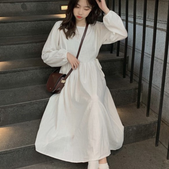 [Mã WASTMAY giảm 15% tối đa 30K đơn 150K] Đầm Trắng Dáng Xòe Cổ Tròn Thắt Nơ Eo Cực Xinh Freesize - V.042 | BigBuy360 - bigbuy360.vn