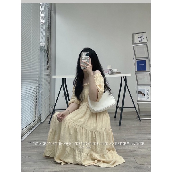 Váy đũi trễ vai bo chun xòe tầng the.sweaterweather TSW (ảnh thật)