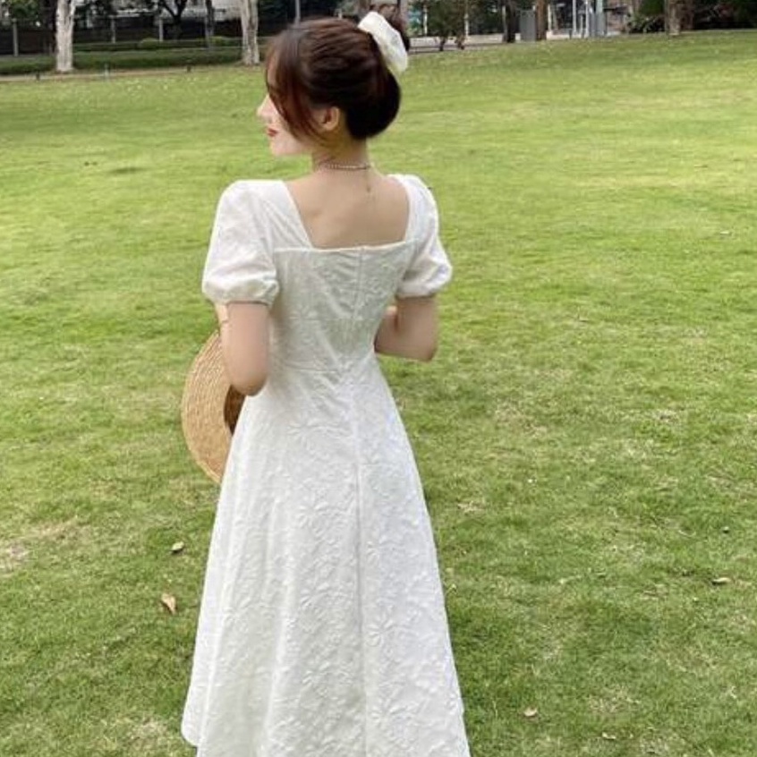 Váy Dài Qua Gối Tay Bồng PRETTY CLOSET Váy Trắng Tiểu Thư Sang Chảnh Cổ Vuông Mặc Đi Chơi Hay Đi Tiệc Phong Cách Hàn V31