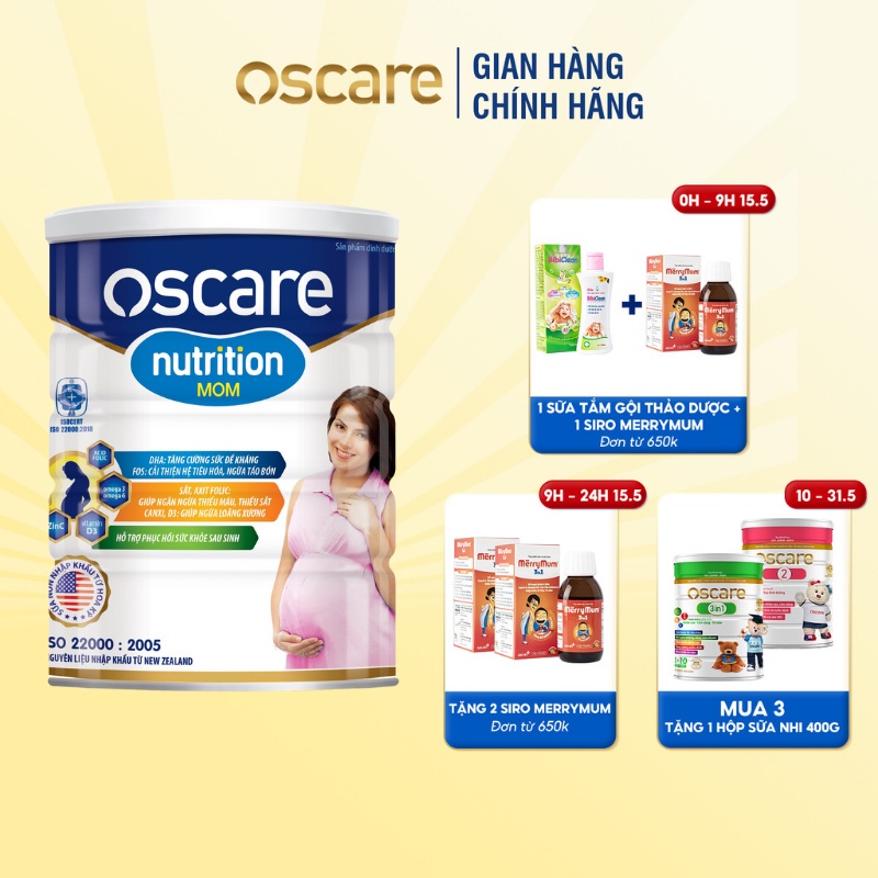 [Tặng Siro] Bộ 2 Hộp Sữa Bầu OSCARE Nutrition Mom Thơm Ngon Dễ Uống, Bổ Sung Dinh Dưỡng Cho Mẹ Và Bé Hộp 900g