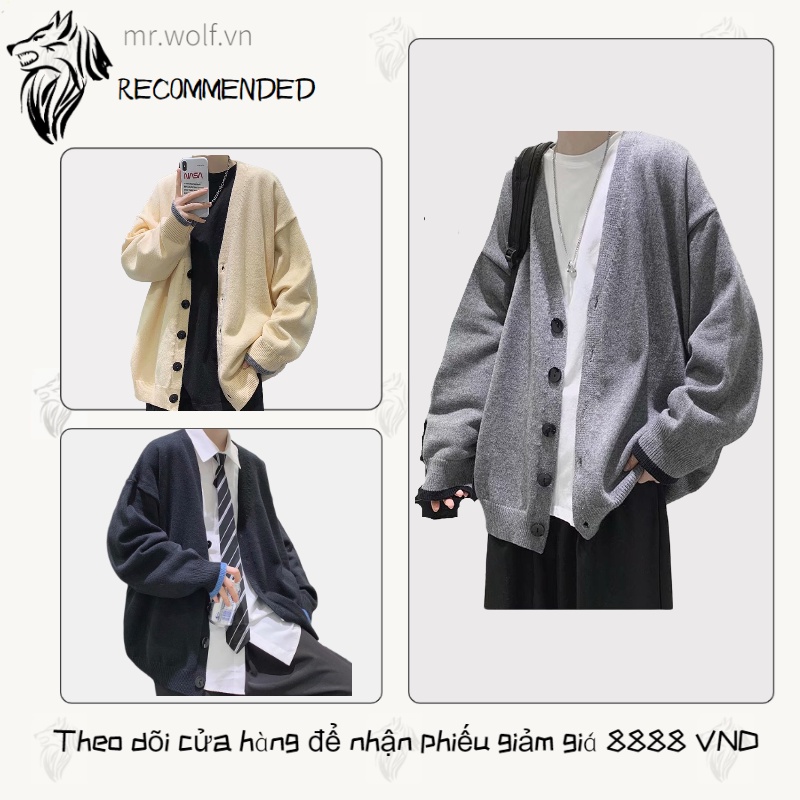 Áo khoác Cardigan dệt kim tay dài cổ chữ V form rộng phong cách Hong Kong