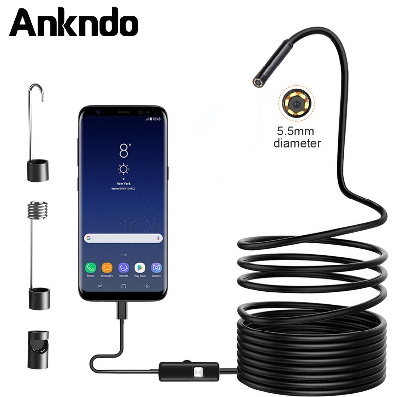 Camera nội soi Ankdno 7mm chống thấm nước IP67 với 6 bóng LED có thể điều chỉnh cổng micro USB chất lượng cao tiện dụng