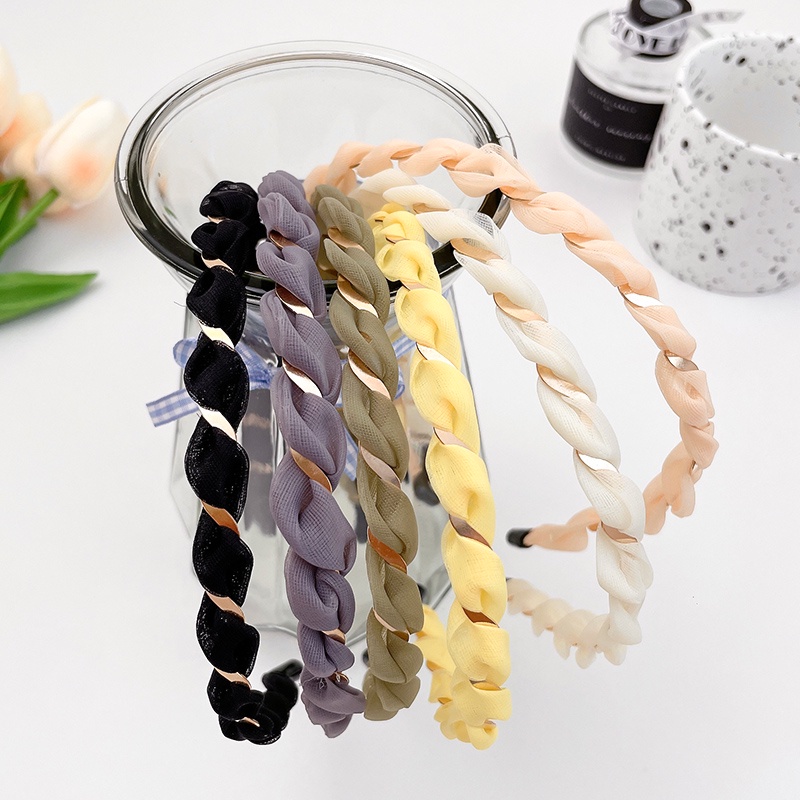 Băng Đô Cài Tóc Bản Rộng Bằng Vải Đính Ngọc Trai Ngọt Ngào Mới