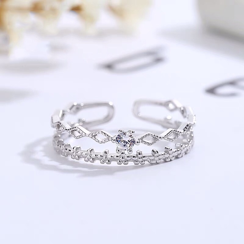 Nhẫn Bạc Nữ S925 Dạng Nhẫn Kép Điều Chỉnh Được Size - N2619 - Bảo Ngọc Jewelry