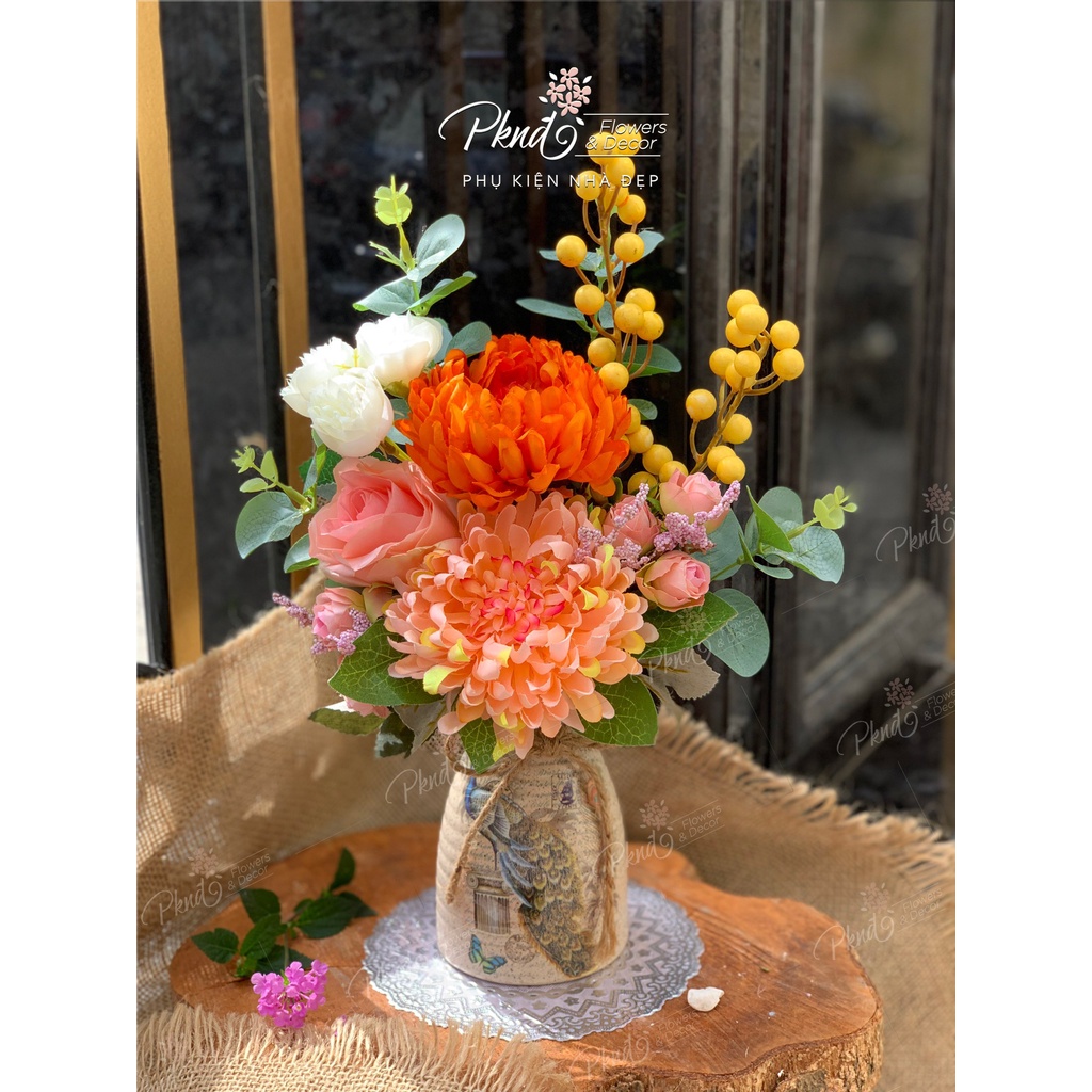 [Mã BMBAU50 giảm 7% đơn 99K] Bình hoa giả trang trí phòng khách đẹp PKND FLOWERS &amp; DECOR