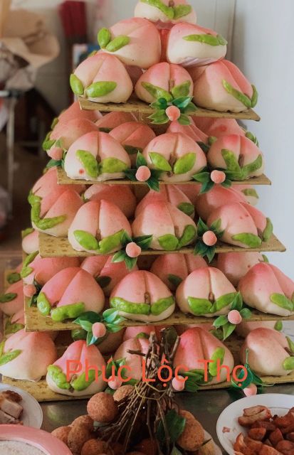 Mâm bánh đào mừng thọ, đám tiệc tân gia khai trương nhân thịt nhân đậu dừa môn cade