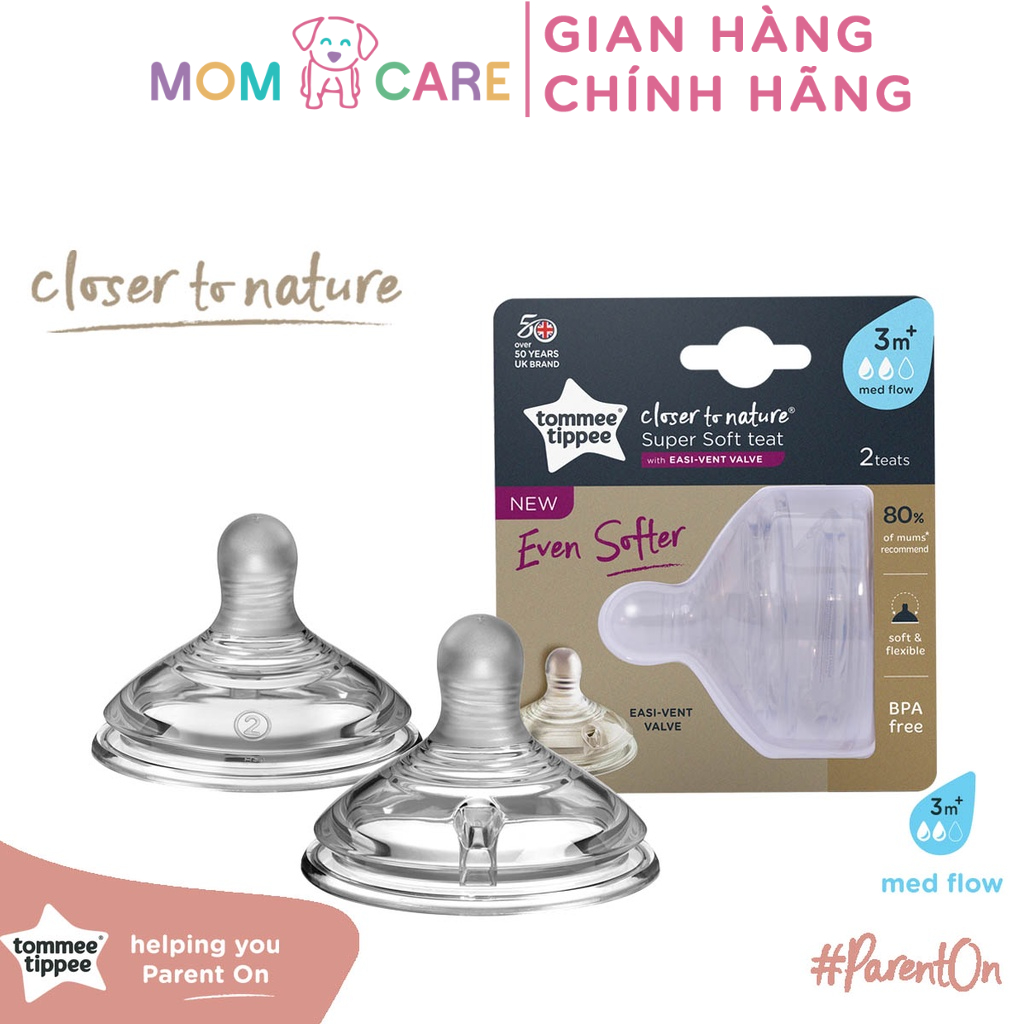 Núm ty silicon siêu mềm tự nhiên cho bé Tommee Tippee Closer to Nature Medium Flow 3-6 tháng