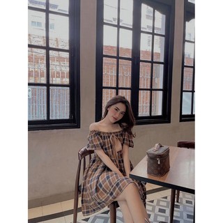 Đầm xòe Caro phối nơ