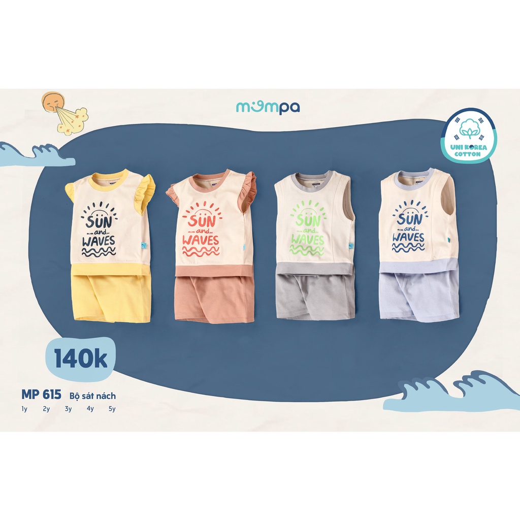 Quần áo ba lỗ bé trai bé gái Mompa 1-5 tuổi cổ tròn vải cotton thoáng mát thấm hút mặc nhà đi học mùa hè