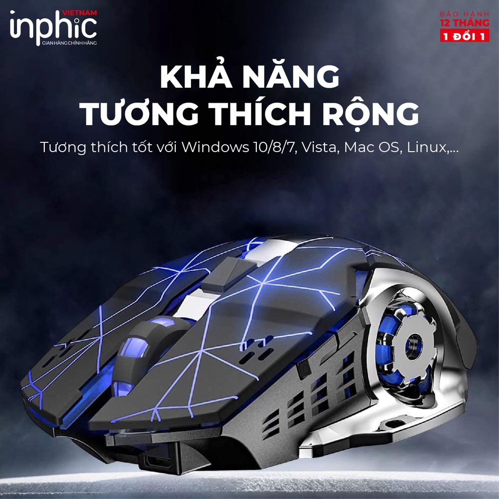 Chuột Chơi Game Wifi Có LED Sao Trời Xanh INPHIC M601 USB 2.4G 1600DPI Đèn Nền LED Nhiều Màu 6 Nút Pin Sạc - Chính Hãng