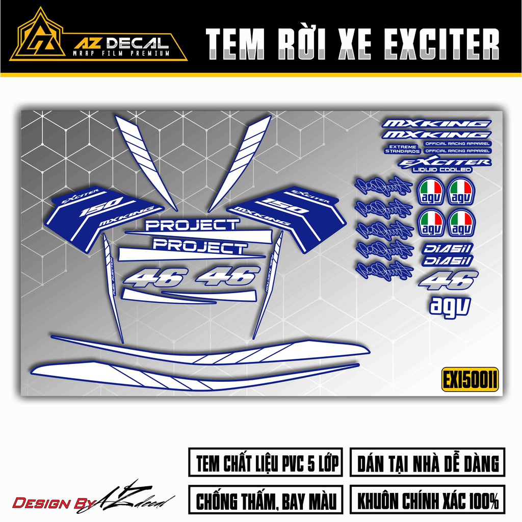 Tem Chế Exciter 150 Phong Cách Thể Thao MX KING 46 | 2EX15011 | Decal Rời Chống Nước, Bền Màu