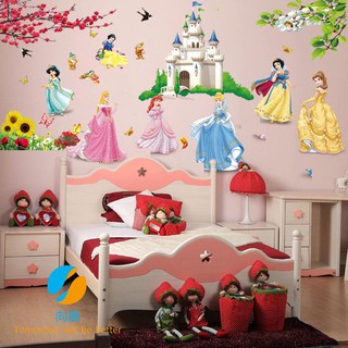 Sticker dán tường có họa tiết cô gái và trái tim theo phong cách hoạt hình dùng trang trí phòng ngủ cho bé gái