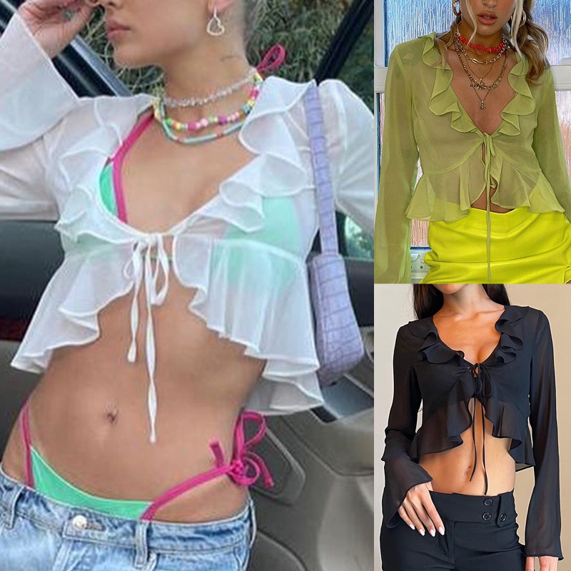 Áo Lưới Cardigan Tay Dài Cổ Chữ V Gợi Cảm Dành Cho Nữ