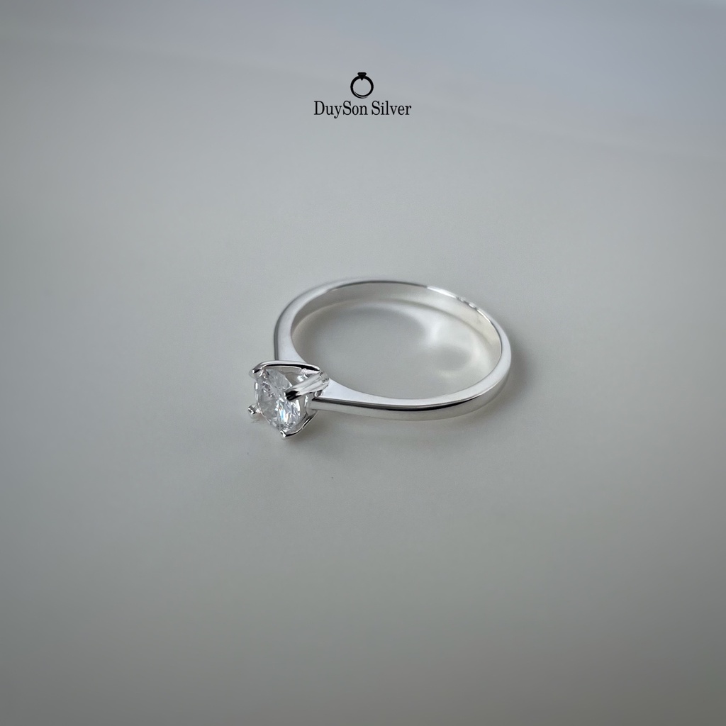 Nhẫn bạc nữ đính đá ổ cao 4 chấu, Nhẫn bạc 925 đơn giản nhẹ nhàng tinh tế DUYSON SILVER [NKX8]