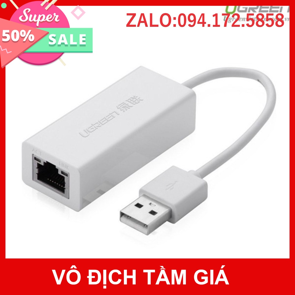 Cáp USB to Lan 2.0 cho Macbook, pc, laptop hỗ trợ Ethernet 10/100 Mbps chính hãng Ugreen 20253