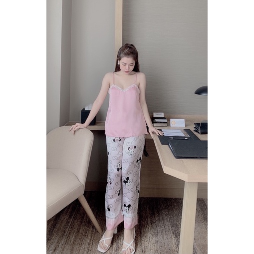 Bộ Đồ Pijama - Bộ Lụa Satin Hai Dây Ren Quần Dài[Hàng Đẹp, Lụa Mát Mịn] Không Nhăn, Không Bai Giãn, Không Phải màu | BigBuy360 - bigbuy360.vn