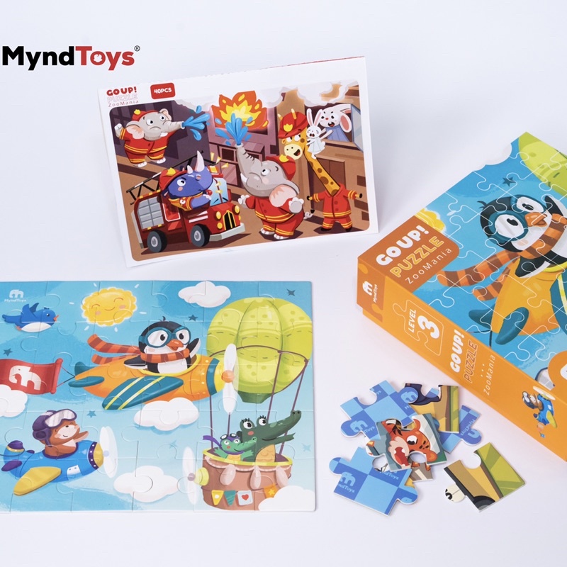 Đồ chơi giáo dục, bộ xếp Hình Myndtoys Go Up! Puzzle Level 3 - ZooMania (Vườn Thú Sinh Động) Cho Bé 3 Tuổi rưỡi