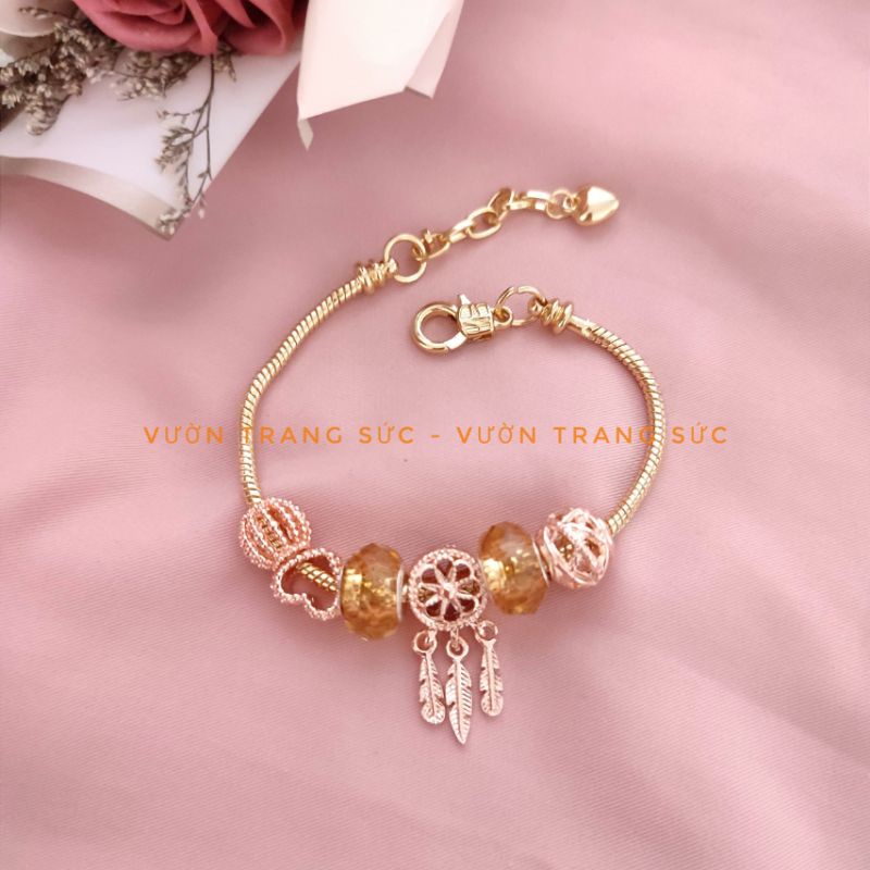 Vòng tay charm nữ - Lắc tay nữ charm mạ vàng Dream Catcher đá pha lê xinh đẹp Vườn Trang Sức VTSVT00195