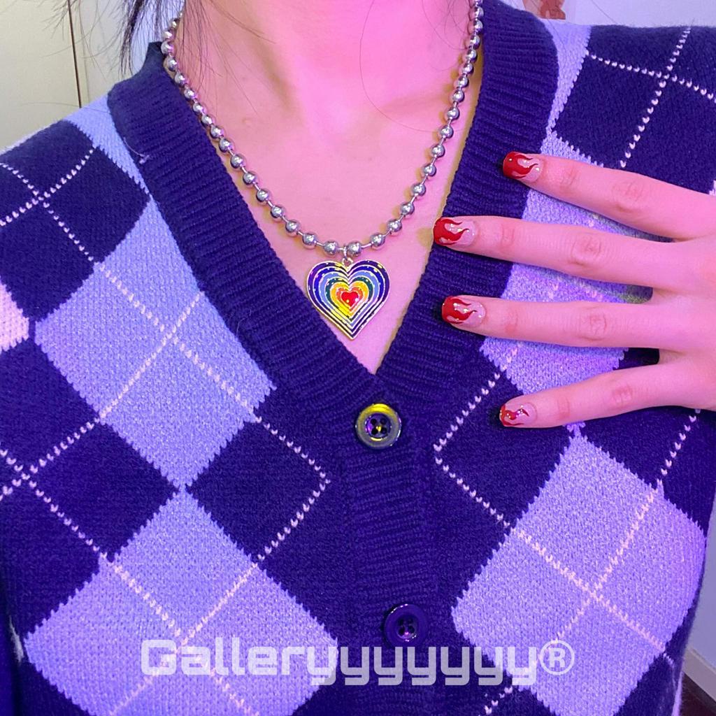 vòng cổ Mặt Hình Trái Tim Màu Cầu Vồng Phong Cách Hip Hop