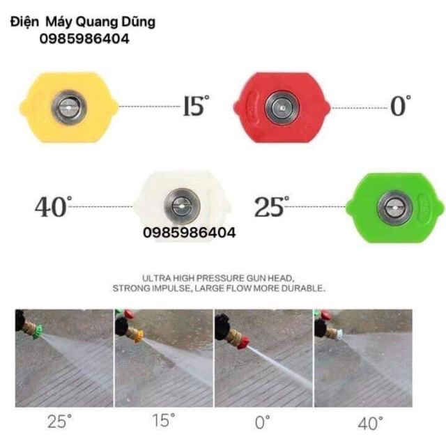 Bộ súng xịt rửa và bình tạo bọt tuyết cao cấp cho máy rửa xe áp lực cao + Bộ 4 béc phun 0 - 40 độ