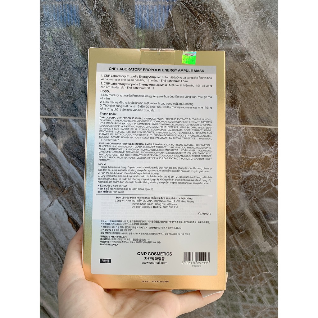 Hộp 5 miếng mặt nạ keo ong tái tạo da 2 trong 1 CNP Laboratory Propolis Energy Ampule Mask- 𝗘𝗯𝗶𝘀𝘂 𝗰𝗼𝘀𝗺𝗲𝘁𝗶𝗰𝘀