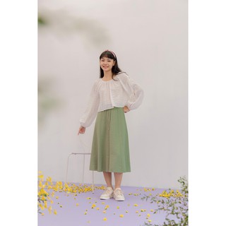 LIBÉ - Chân váy dài thắt nơ eo màu xanh lá nhạt