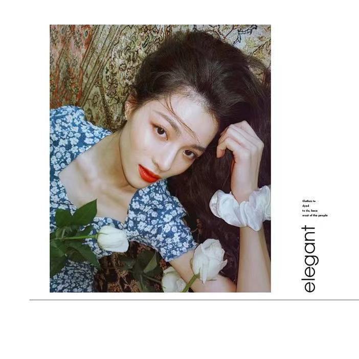 Đầm Voan Cổ Vuông In Họa Tiết Hoa Thanh Lịch Xinh Xắn Cho Nữ