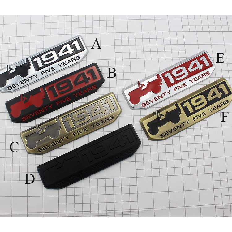 Logo kim loại 3D hình 1941 Seventy Five Years dán trang trí xe Jeep