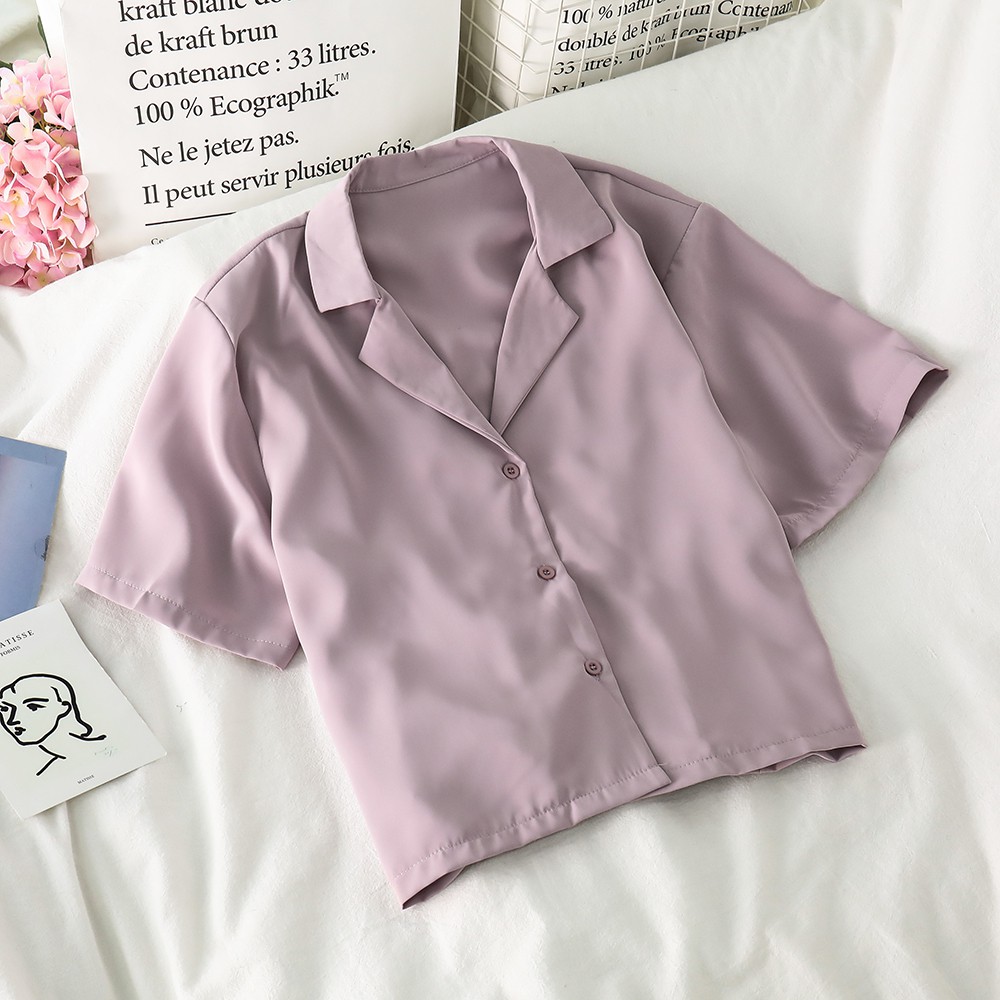 NUZIRO  Áo Sơ Mi Tay Ngắn Chất Chiffon Phong Cách Hồng Kông Ngọt Ngào