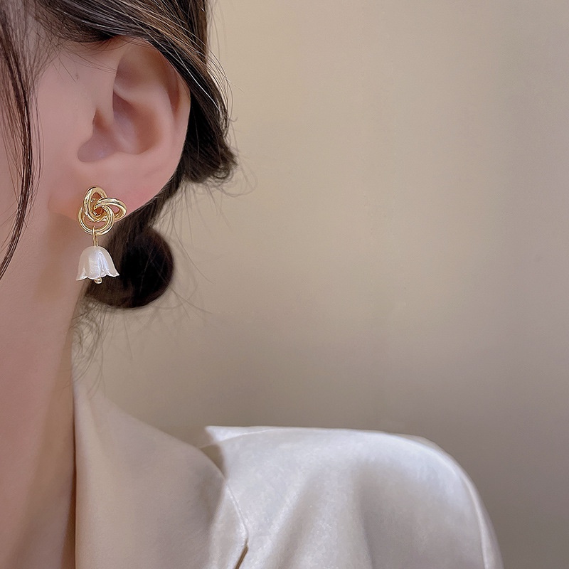 Bông Tai Mạ Bạc 925 Hình Hoa Lily Thắt Nút Đơn Giản