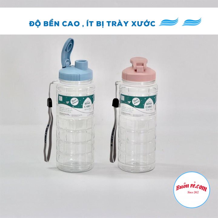 Bình nước học sinh kẻ caro 750ml Việt Nhật (0098), Bình đựng nước thể thao có quai dù treo -Buôn rẻ 01470