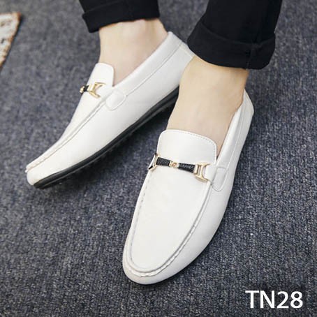 Giày Da Nam Cao Cấp Da Trơn Đai Ngang Phong Cách Hàn Quốc [ Màu Trắng - TN28] [Anna.SHop 18]