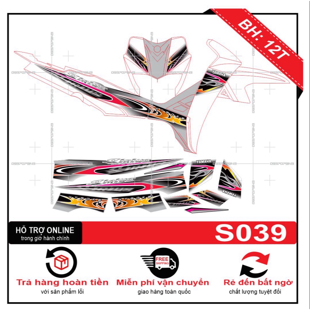 Tem rời sirius dán xe trắng S039 -- SHIN DECAL 2