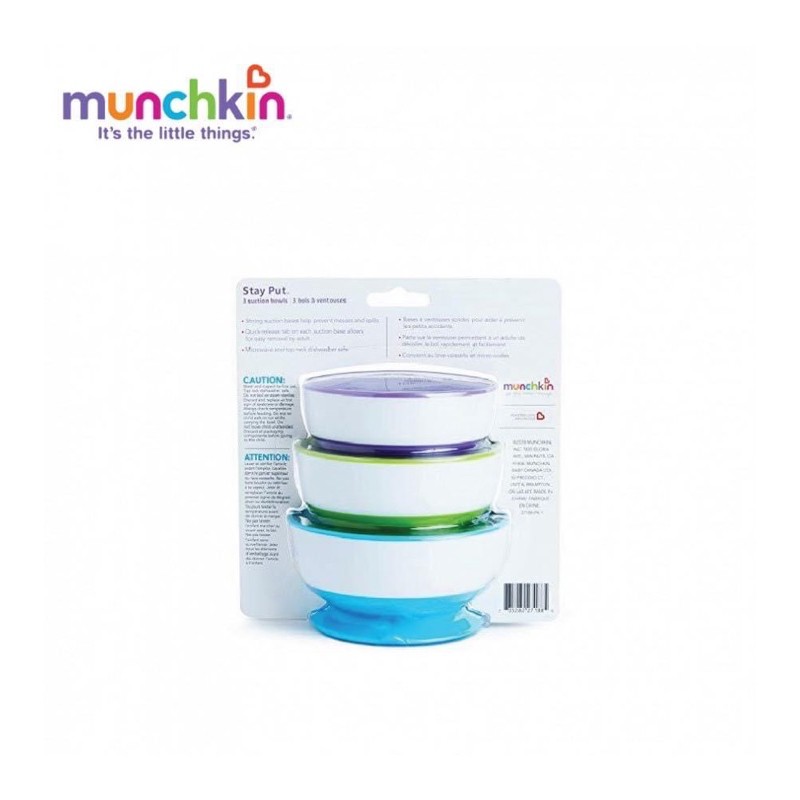 Bộ 3 Bát Ăn Chống Đổ Munchkin Cho Bé Ăn Dặm