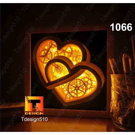 Hộp đèn ngủ - Đèn giấy 3D Kirigami - Hộp đèn quà tặng - Lightbox Kirigami - Clock Gear Heart light box