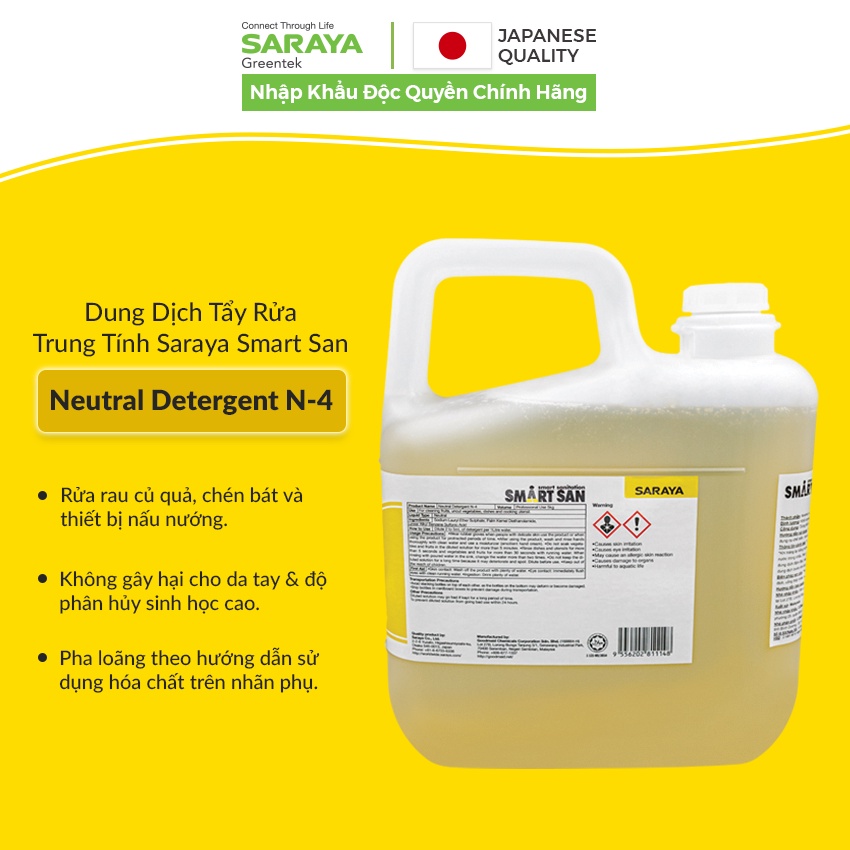 Dung Dịch Tẩy Rửa Trung Tính Saraya Smart San Neutral Detergent N-4 - Can 5 Kg