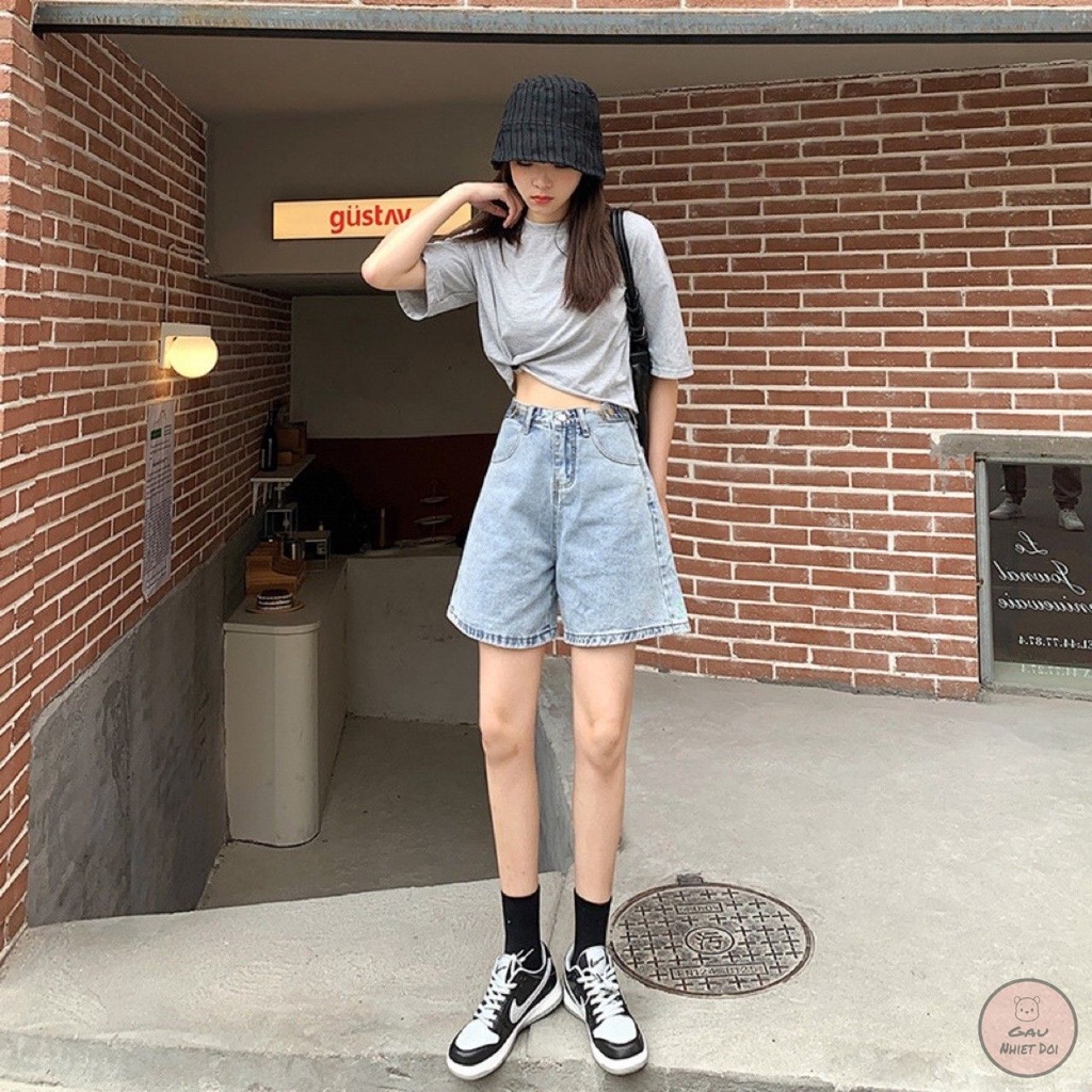 [Gấu Nhiệt Đới] Quần Short Jeans Nữ Kiểu Dáng Ulzzang Hai Màu Xanh/Đen Full Size S/M/L