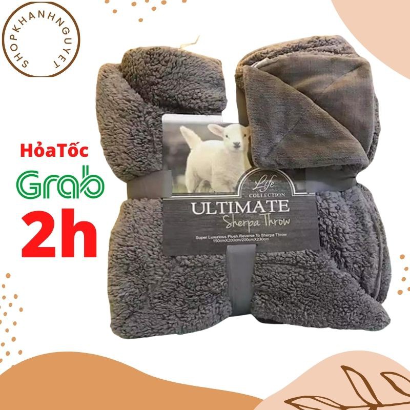 Chăn lông cừu ultimate nhập khẩu kích thước 2m2x2m2 kèm túi đựng