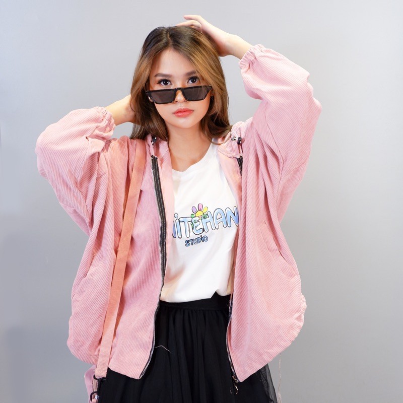 Áo khoác kaki nữ form rộng nhung tăm cánh dơi khóa kéo có mũ Unisex nam nữ GAZU-070 | BigBuy360 - bigbuy360.vn